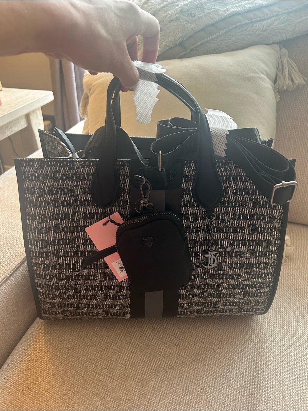 NWT JUICY COUTURE black and grey tote bag.